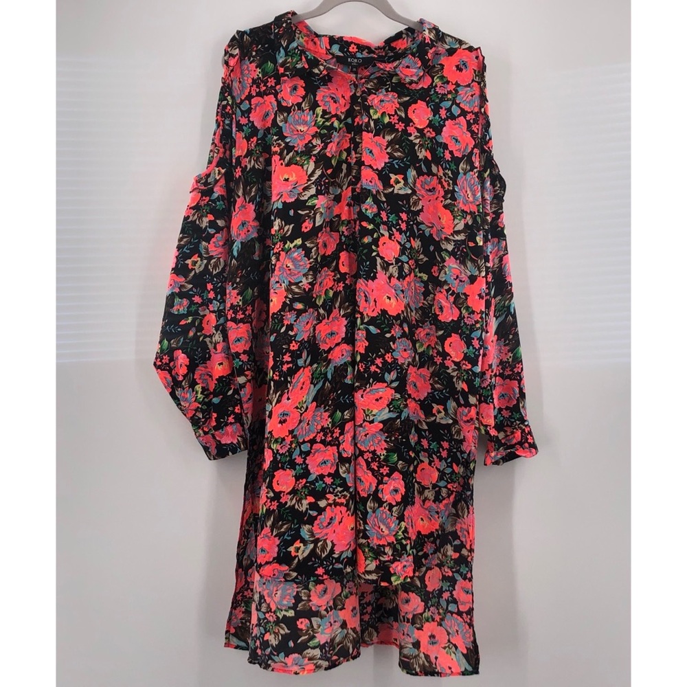 ASOS Curve Koko Neon Cold Shoulder Floral Shirt NWT - Picture 5 of 9
